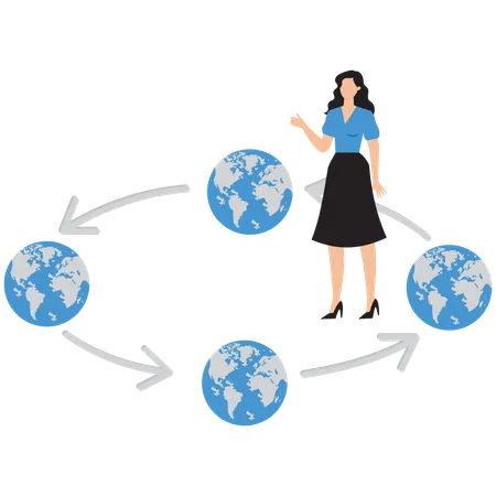 Femme d'affaires planifiant une activité mondiale  Illustration