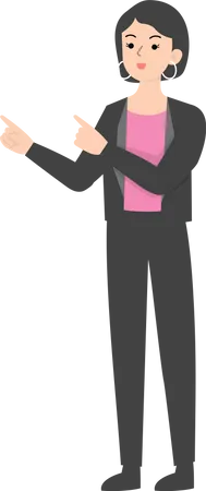 Femme d'affaires pointant les deux mains sur le côté gauche  Illustration