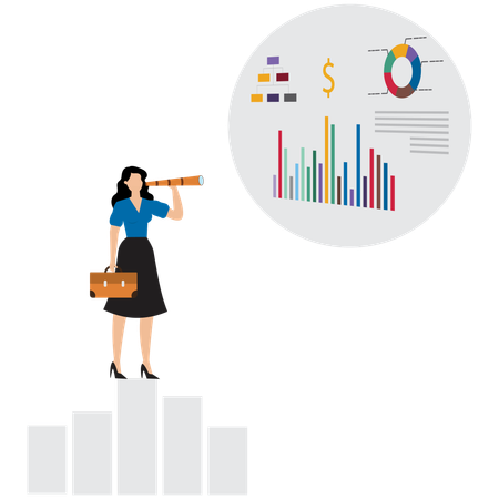 Femme d'affaires prédisant des données d'analyse commerciale  Illustration