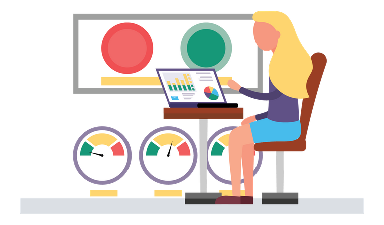 Femme d'affaires préparant l'analyse de données  Illustration