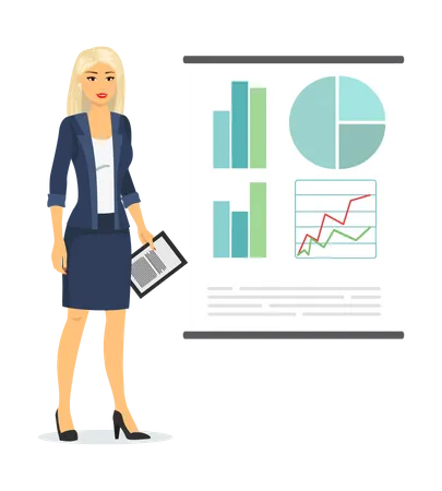 Femme d'affaires présentant un tableau d'analyse  Illustration