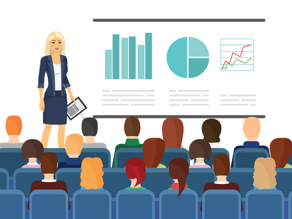 Femme d'affaires présentant un tableau d'analyse  Illustration