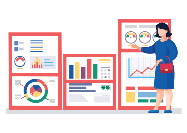 Femme d'affaires présentant l'analyse de données  Illustration