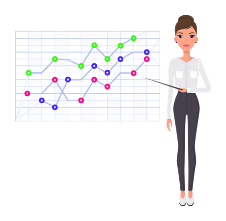 Femme d'affaires présentant des statistiques sur la croissance des entreprises  Illustration