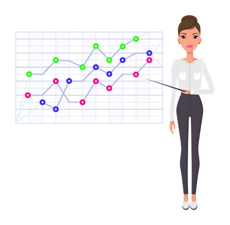 Femme d'affaires présentant des statistiques sur la croissance des entreprises  Illustration