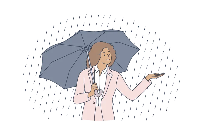 La femme d'affaires profite de la saison des pluies  Illustration