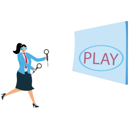 Femme d'affaires regardant une configuration de jeu VR  Illustration