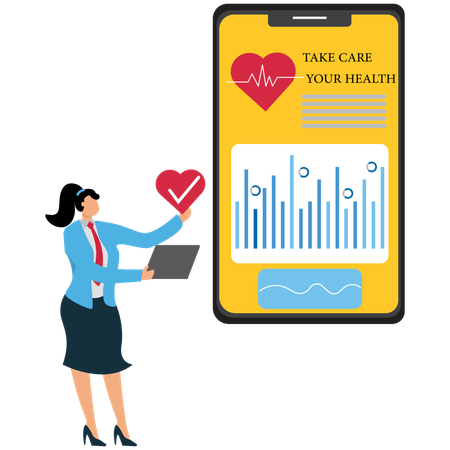 Femme d'affaires consultant une application mobile de santé  Illustration