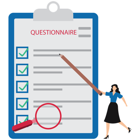 Femme d'affaires remplissant un questionnaire commercial  Illustration