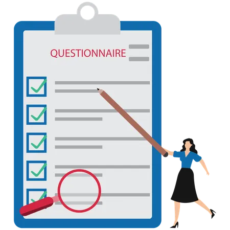 Femme d'affaires remplissant un questionnaire commercial  Illustration