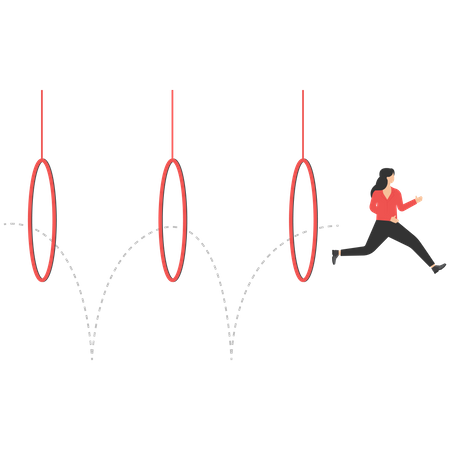 Femme d'affaires sautant à travers des cerceaux  Illustration