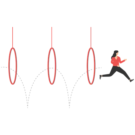 Femme d'affaires sautant à travers des cerceaux  Illustration