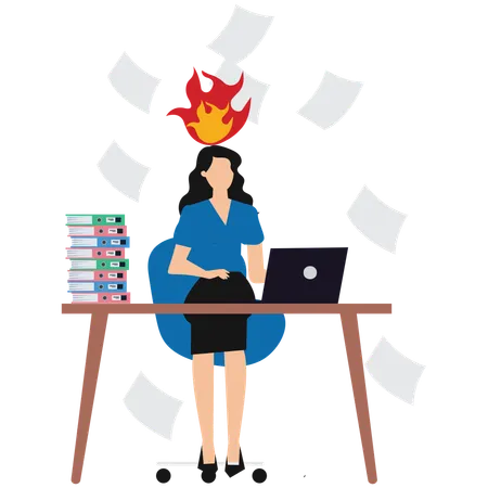 Une femme d'affaires stressée au travail  Illustration