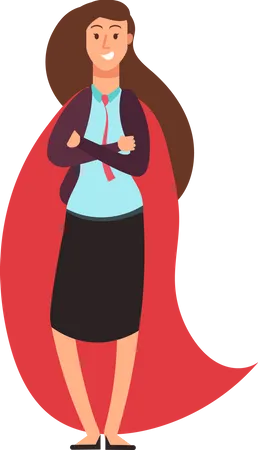 Super Heros De Femme Daffaires De Dessin Anime En Manteau Rouge Differentes Actions Et Poses Du Personnage Des Super Heros Illustration