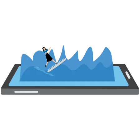 Femme d'affaires surfant sur son mobile  Illustration