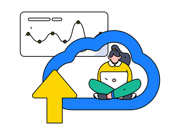 Une femme d'affaires télécharge des données d'analyse sur le cloud  Illustration