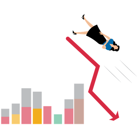 Une femme d'affaires tombe d'un graphique cassé  Illustration