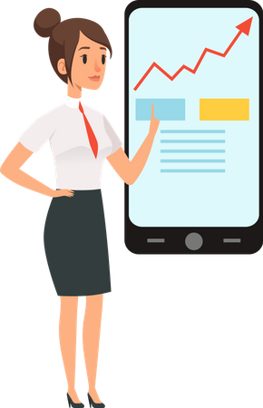 Femme d'affaires faisant du commerce sur mobile  Illustration