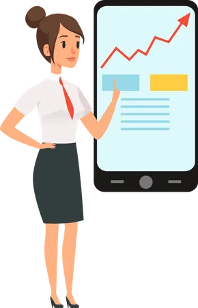 Femme d'affaires faisant du commerce sur mobile  Illustration