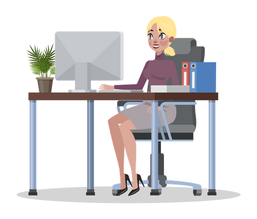 Femme d'affaires travaillant au bureau  Illustration