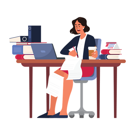 Femme d'affaires travaillant au bureau  Illustration