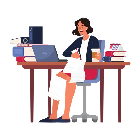 Femme d'affaires travaillant au bureau  Illustration