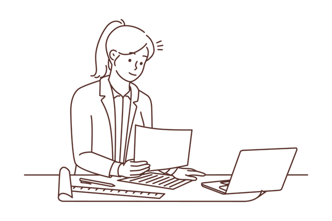 Femme d'affaires travaillant au bureau  Illustration