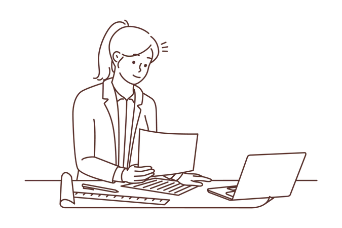 Femme d'affaires travaillant au bureau  Illustration