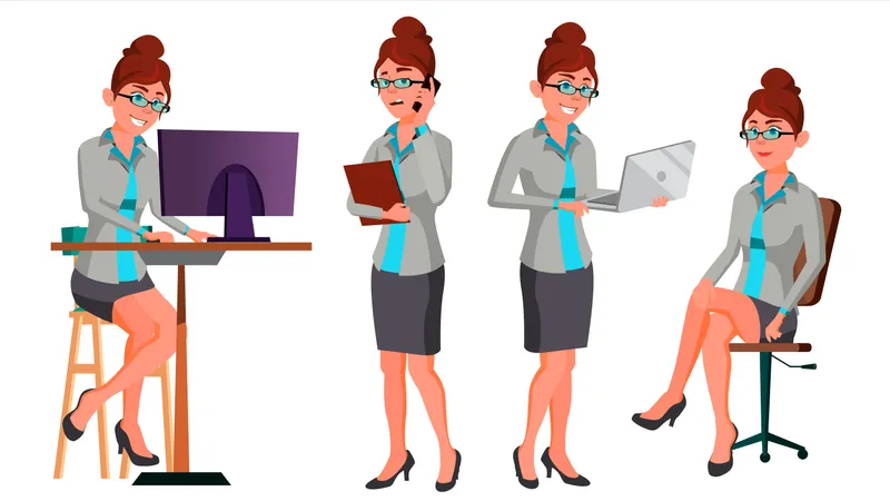 Femme d'affaires travaillant au bureau sur le bureau  Illustration