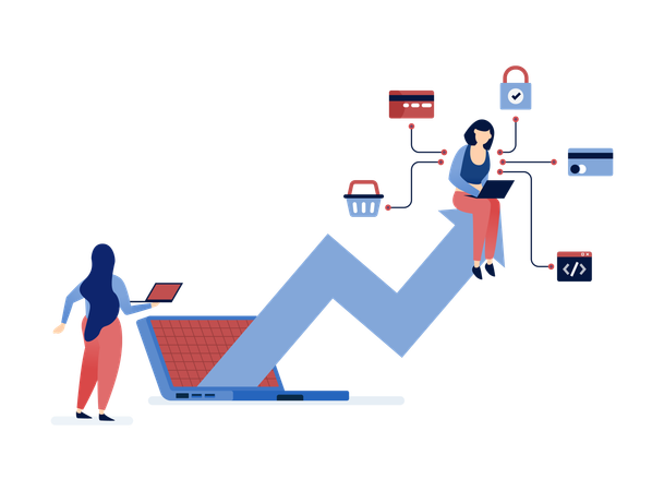 Femme d'affaires travaillant sur l'analyse des données de croissance  Illustration