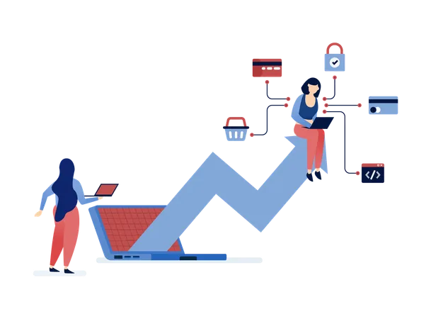 Femme d'affaires travaillant sur l'analyse des données de croissance  Illustration