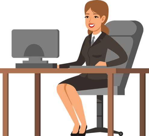 Femme d'affaires travaillant sur ordinateur  Illustration