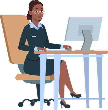 Femme d'affaires travaillant sur ordinateur  Illustration