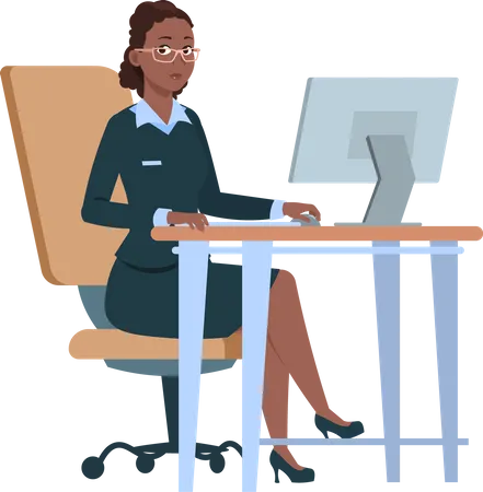 Femme d'affaires travaillant sur ordinateur  Illustration