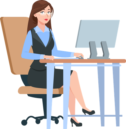 Femme d'affaires travaillant sur ordinateur  Illustration