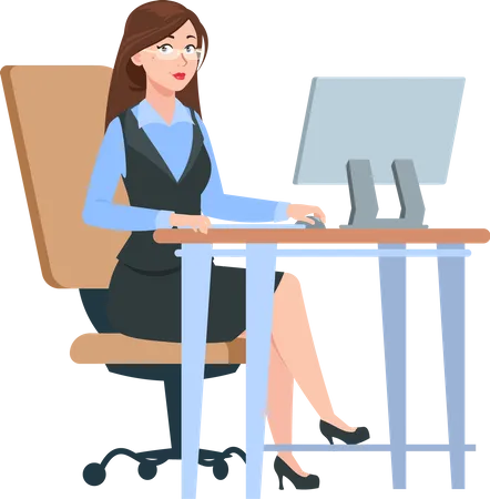 Femme d'affaires travaillant sur ordinateur  Illustration