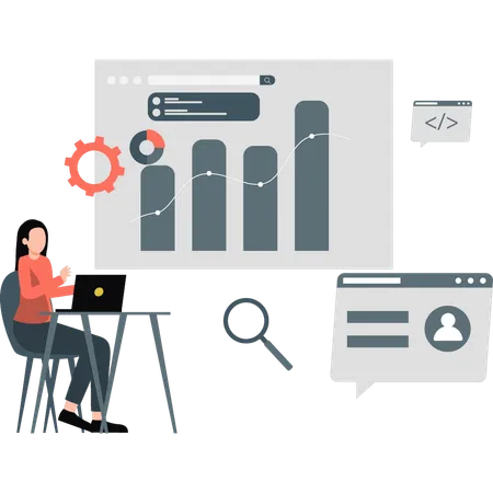 Femme d'affaires travaillant sur un diagramme analytique lors d'une réunion  Illustration