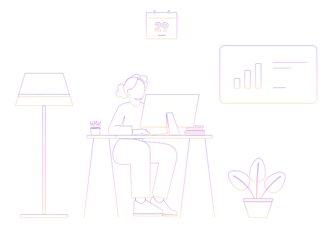 Femme d'affaires travaillant sur un ordinateur portable  Illustration