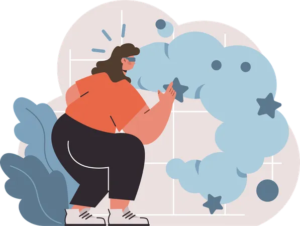 Une femme d'affaires travaille sur des données cloud  Illustration