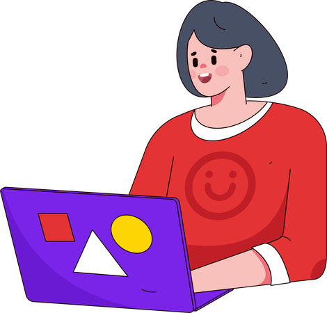 Femme d'affaires travaille sur des données d'entreprise via un ordinateur portable  Illustration