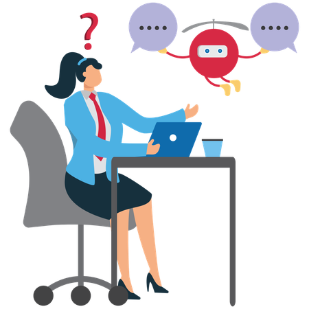 Une femme d'affaires utilise l'IA pour répondre à une question  Illustration