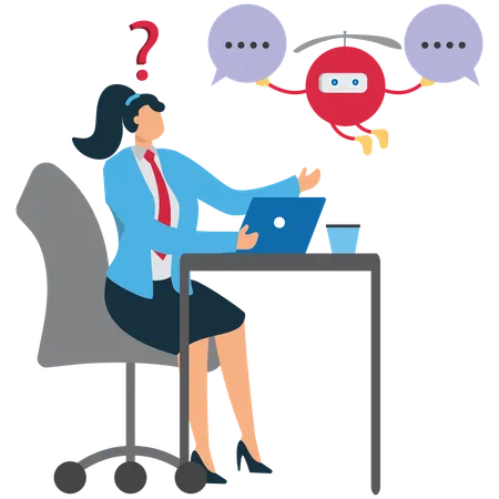 Une femme d'affaires utilise l'IA pour répondre à une question  Illustration