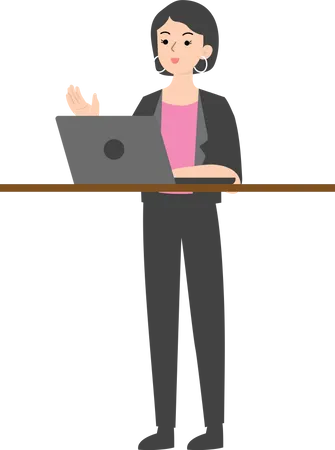 Femme d'affaires utilisant un ordinateur portable  Illustration