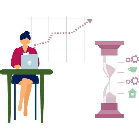 Femme d'affaires vérifiant la valeur du sablier  Illustration