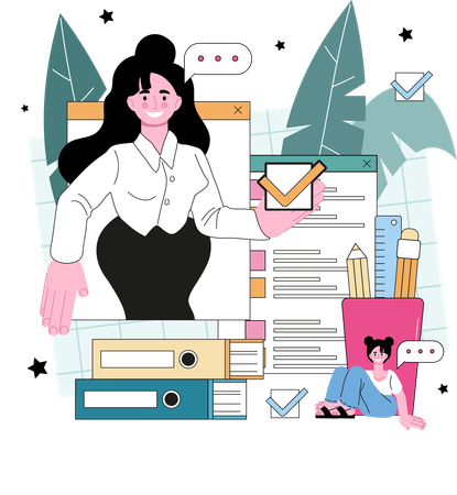 Femme d'affaires vérifiant un consultant en affaires  Illustration