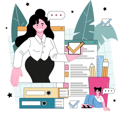 Femme d'affaires vérifiant un consultant en affaires  Illustration