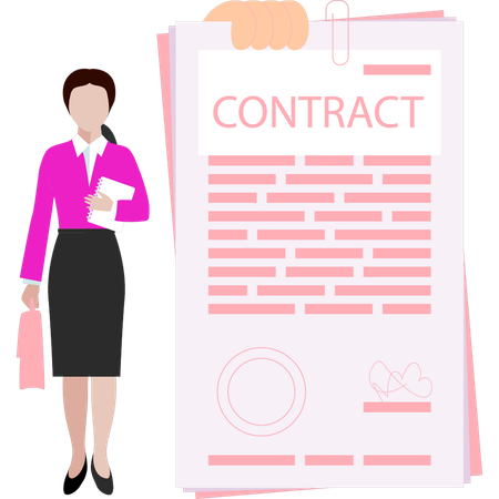 Femme d'affaires vérifie le contrat commercial  Illustration