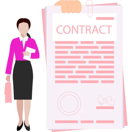 Femme d'affaires vérifie le contrat commercial  Illustration