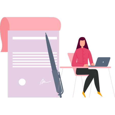 Femme d'affaires vérifie le contrat commercial  Illustration