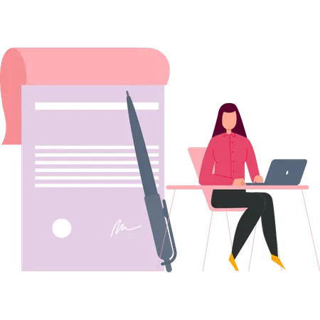 Femme d'affaires vérifie le contrat commercial  Illustration